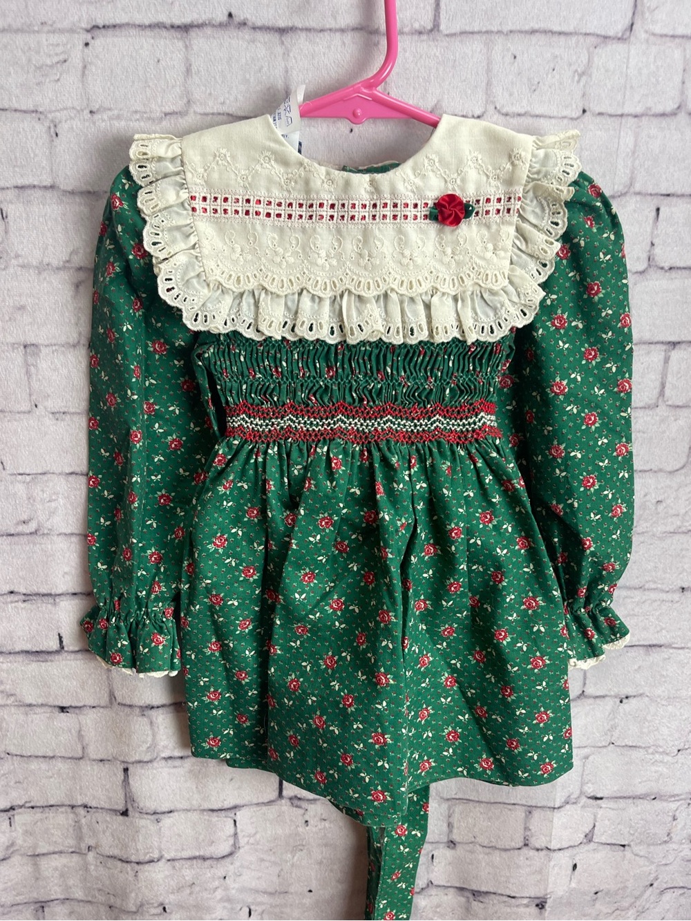 Polly Flinders vintage toddler green dress smocked bodice size 2T